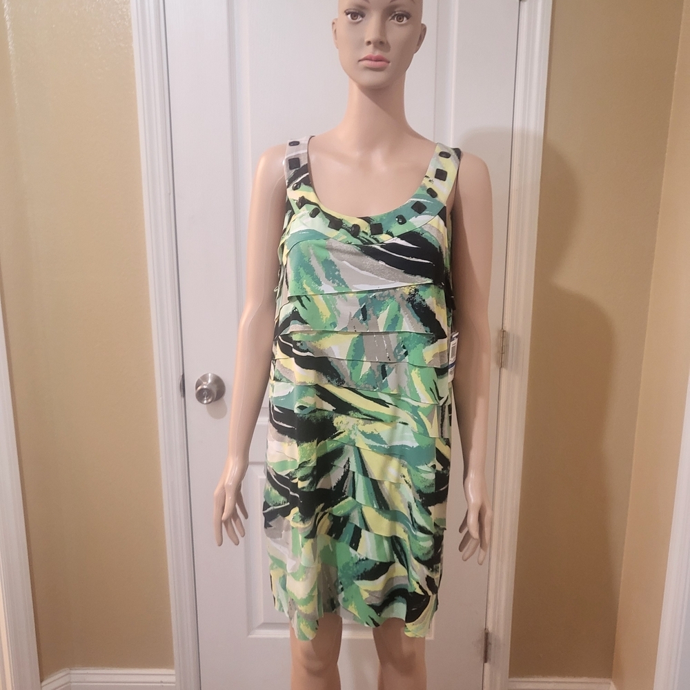 Style & Co. Green and Black Abstract Print Tank Dress/Top  XL